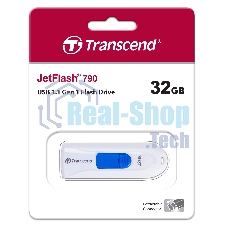Флешка USB Transcend JetFlash 790 (TS32GJF790W), 32Gb, USB 3.0, R/W 90/40, белый/синий