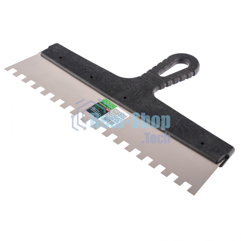 Шпатель из нержавеющей стали Сибртех 350 мм, зуб 10х10 мм, пластмассовая ручка