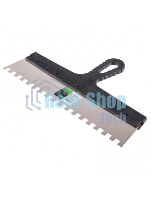 Шпатель из нержавеющей стали Сибртех 350 мм, зуб 10х10 мм, пластмассовая рукоятка