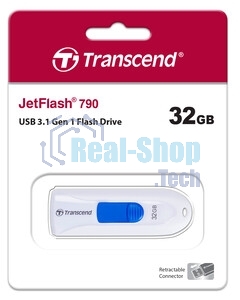 Флешка USB Transcend JetFlash 790 (TS32GJF790W), 32Gb, USB 3.0, R/W 90/40, белый/синий