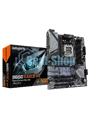 Материнская плата GIGABYTE B650 EAGLE AX (V1.1), AM5, AMD B650, 4xDDR5, 4xSATA, 3xM.2, 1xPCI-E 4.0 x16, 3xPCI-E 3.0 x1, 1xHDMI, 1xDP, 1x 1Gb LAN, 2xUSB 3.2 Gen 2, 1xUSB 3.2 Gen 1, 6xUSB 2.0, 3x3.5 мм, 7.1, Standard-ATX