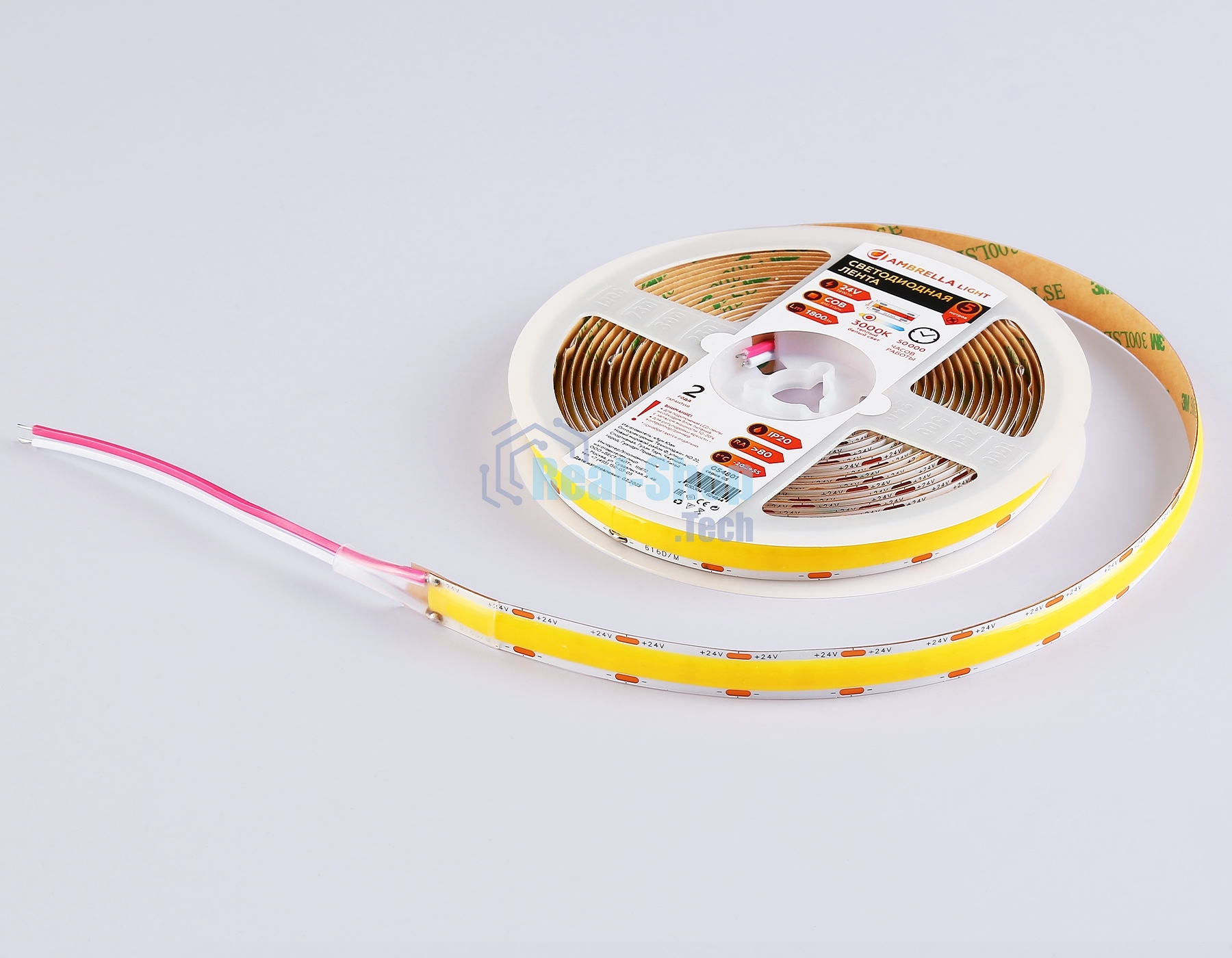 Светодиодная лента Ambrella light GS4801 COB 616Led/19W m/ 24V IP20 3000K/ 5m*12mm*2mm (2 конт.)