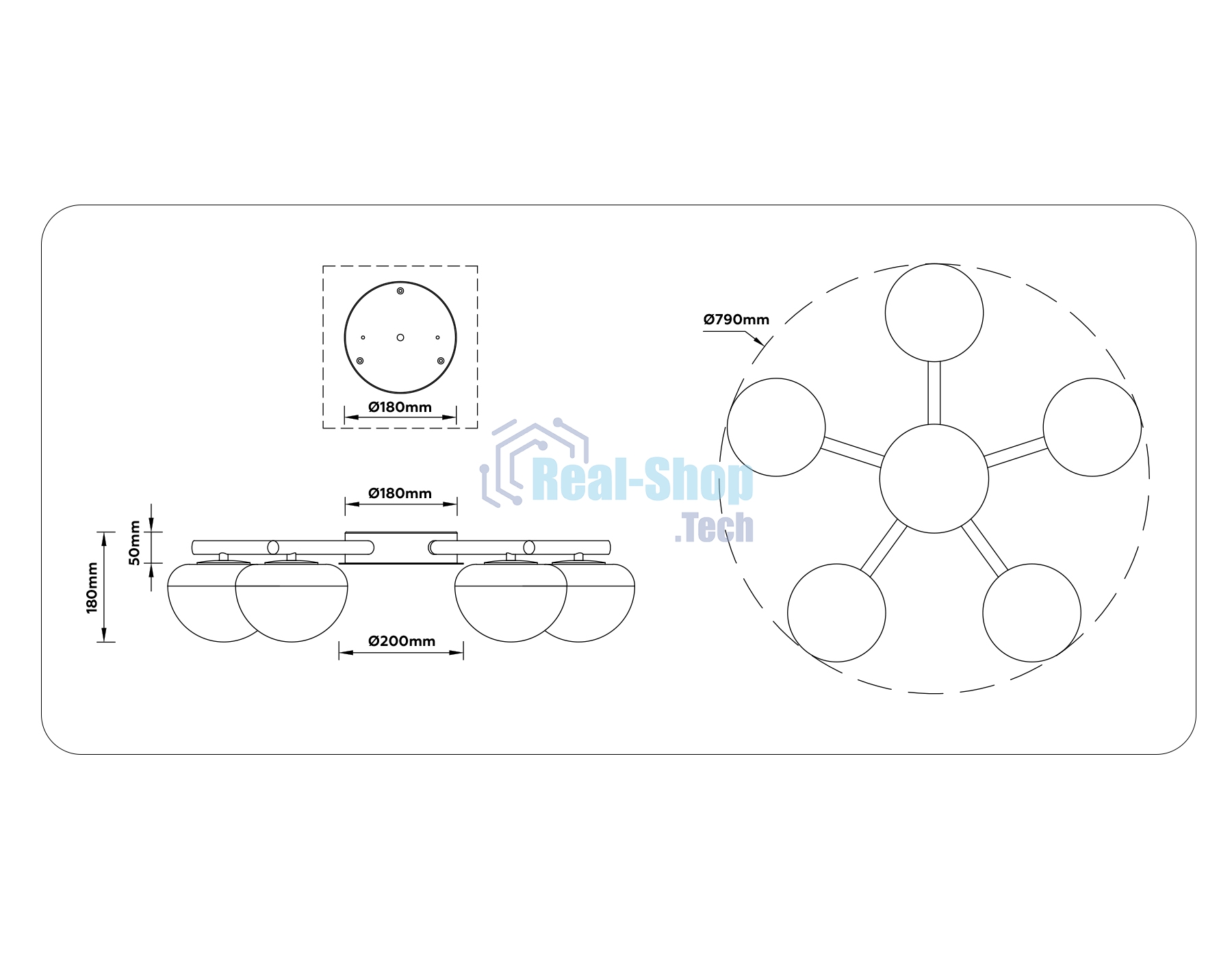 Светильник Ambrella light LH12009/5 BK/GD/SM черный/золото/дымчатый 30W 3000K D790*180