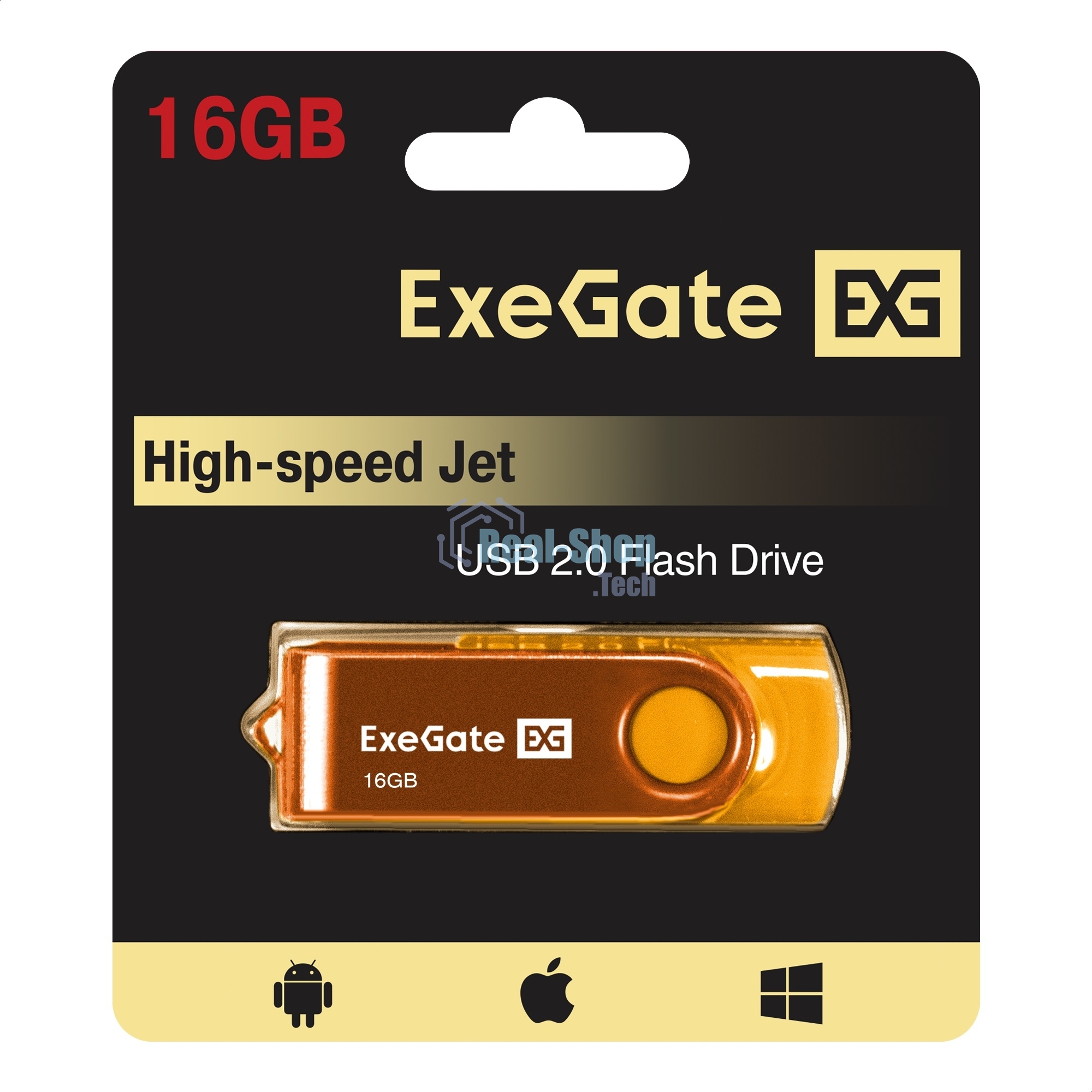 Exegate EX302042RUS USB-флеш накопитель ExeGate Jet 16GB жёлтый (USB2.0, 480Mbps, пластик/металл)