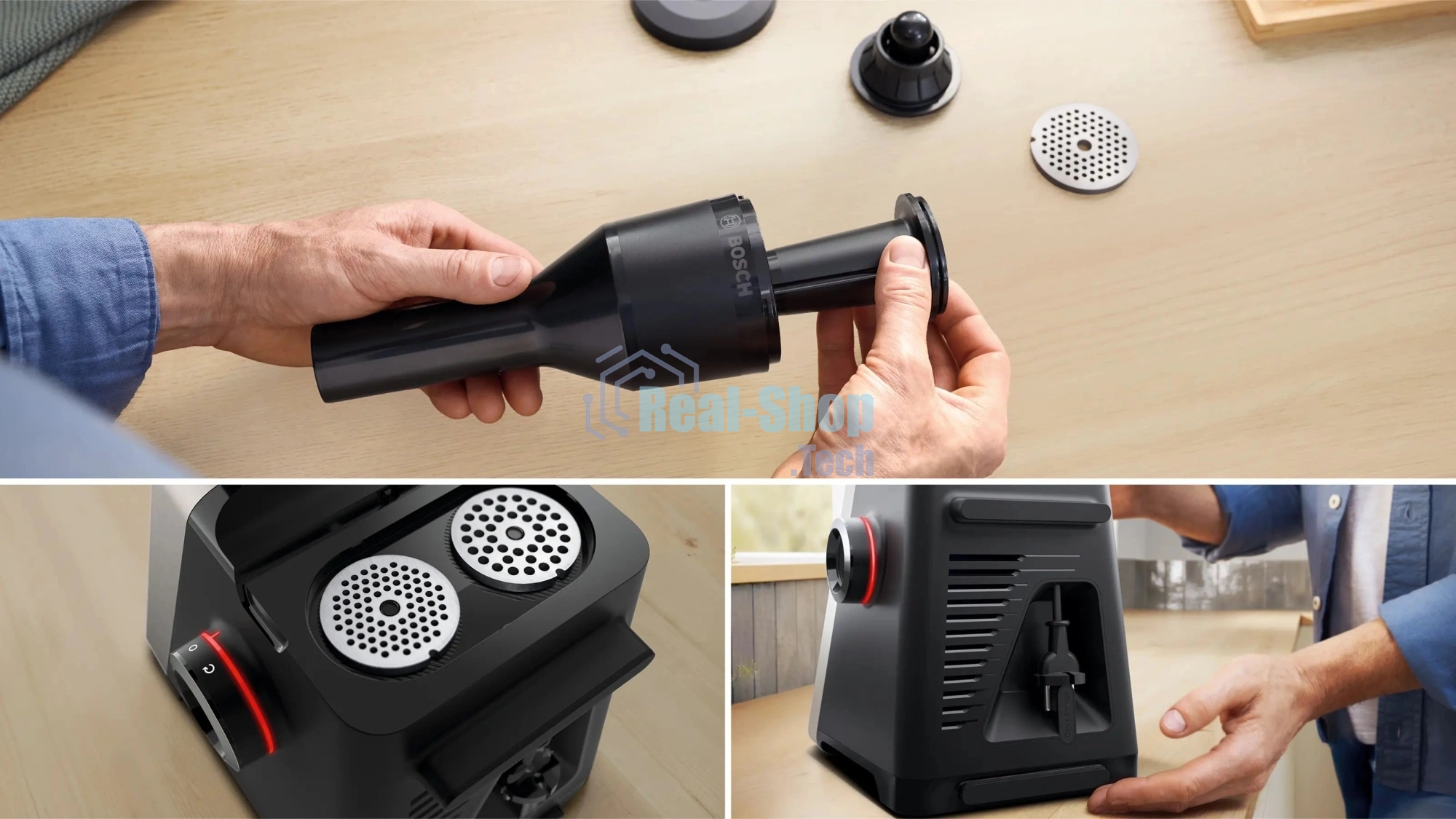 Мясорубка электрическая Bosch Series 8 MFWS835M черный, 2500 Вт, 4.5 кг/мин, реверс, защита от перегрузки, металлический лоток, насадки - 6