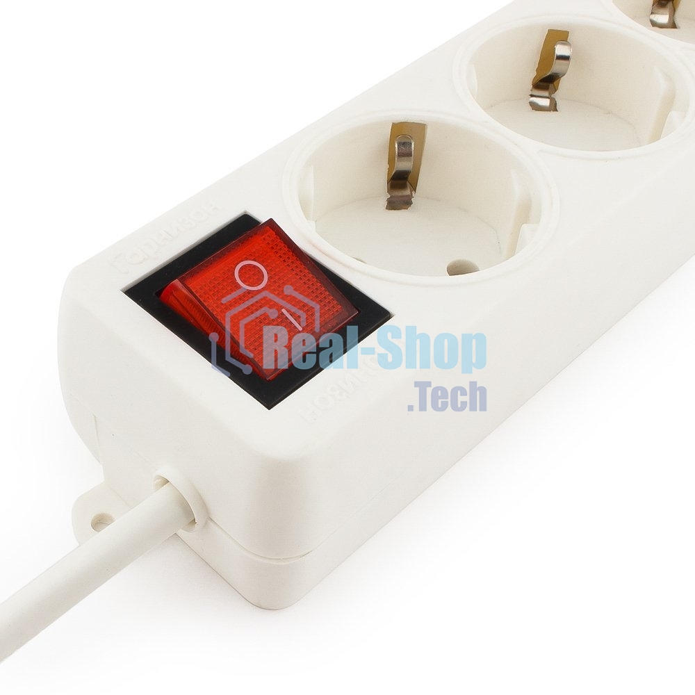 Сетевой фильтр Гарнизон ELB-G3-W-5, 3 евророзетки с выключателем и заземлением, допустимый ток 16А, длина 5 м.