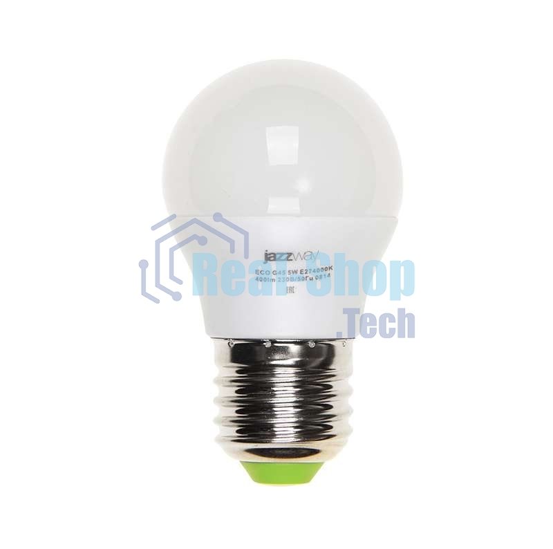 Лампа светодиодная JazzWay PLED-ECO-G45 5Вт шар 3000К тепл. белый E27 400лм 220-240В