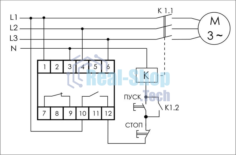 Реле контроля и наличия фаз CZF-312 (монтаж на DIN-рейке 35мм; регулировка порога; без задержки отключения; 3х400/230+N 2х8А 1Z 1R IP20) F&F EA04.001.007