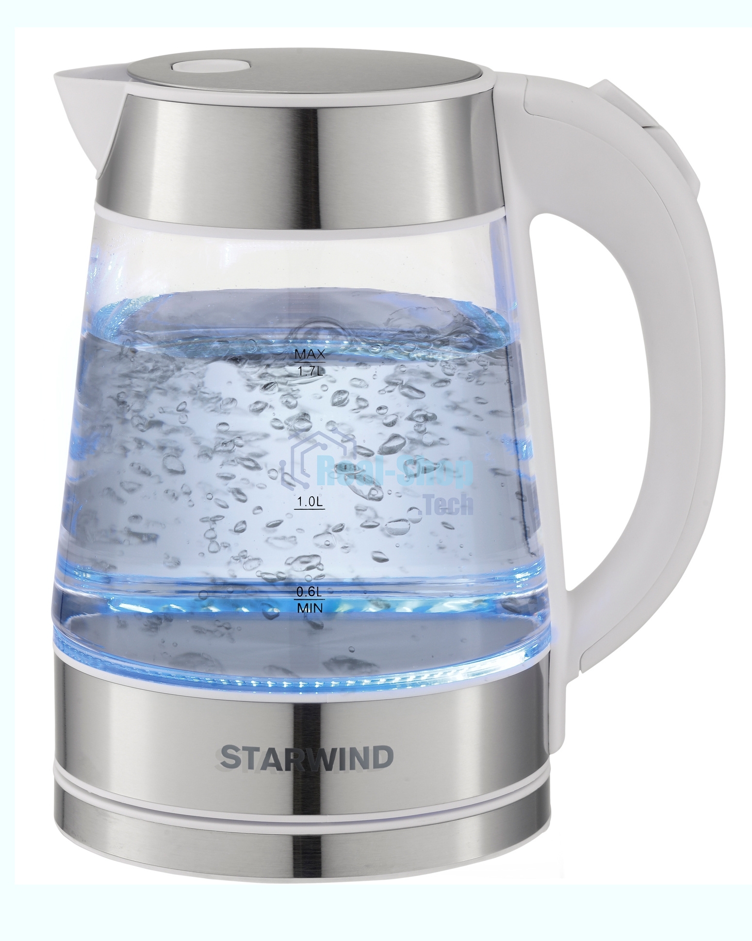 Чайник электрический Starwind SKG2011 1.7л. 2200Вт белый/серебристый (корпус: стекло)