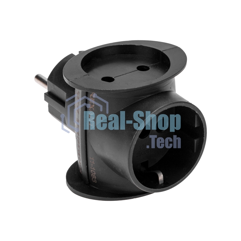 Тройник электрический Rexant универсальный 16 А одно гнездо с заземлением черный