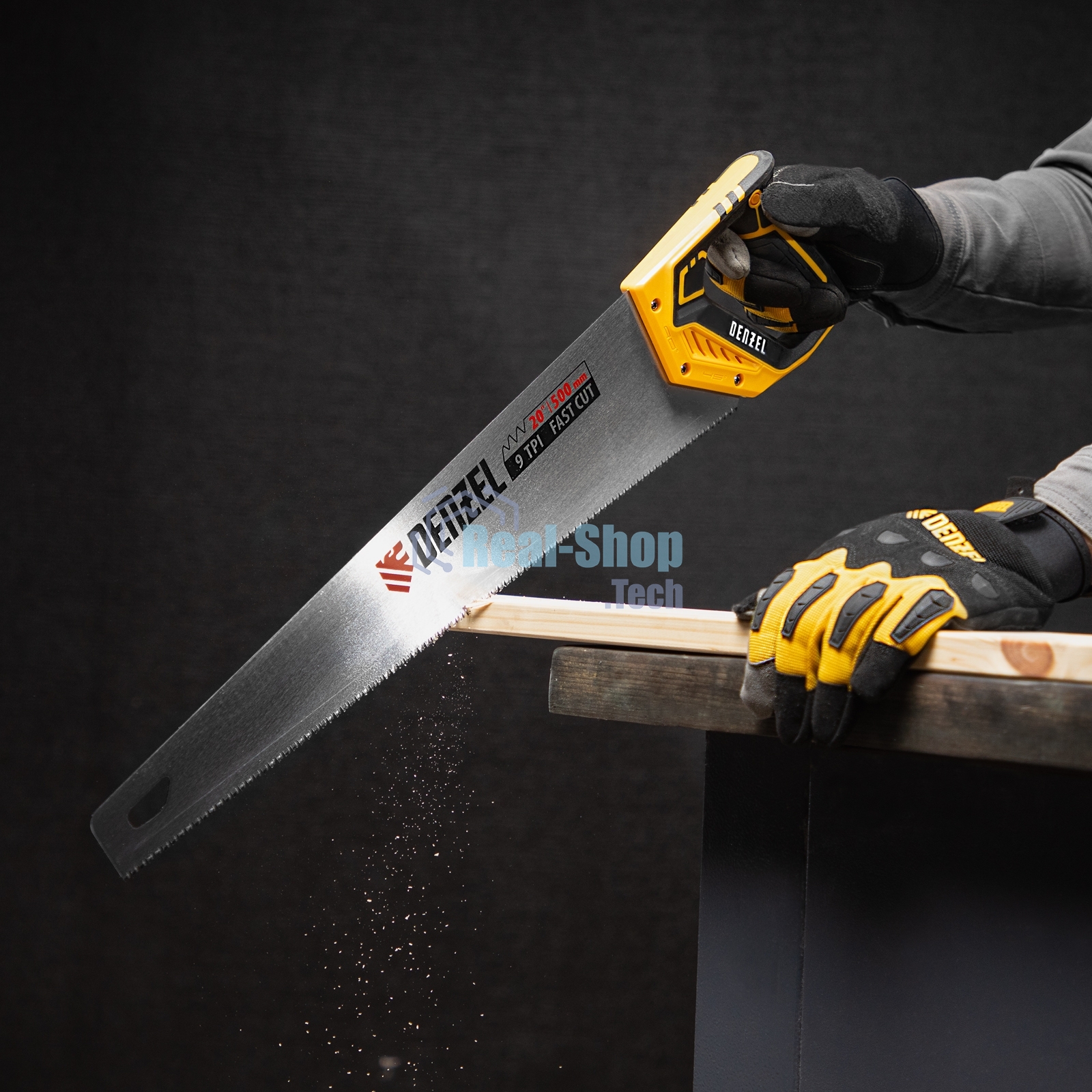 Ножовка по дереву Denzel 500 мм, 9 TPI, зуб 3D, двухкомпонентная рукоятка