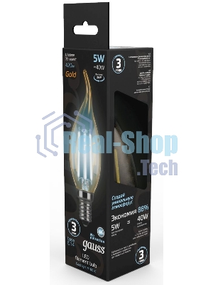 Лампа светодиодная Gauss Filament Свеча на ветру E14 5Вт 4100К Golden