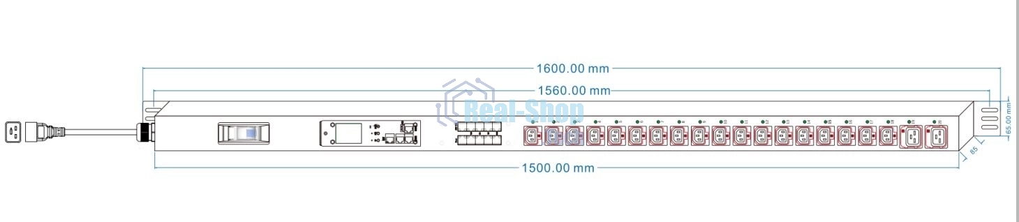 Блок распределения питания Powercom PDU-16AVMS20-18C13-2C19 18xC13+2xC19, 16A, 1,5U (1968234)