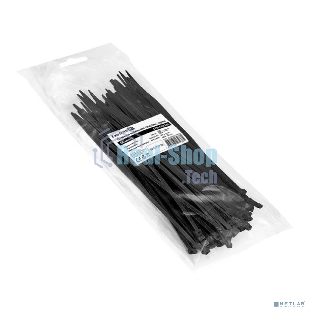 Стяжка (хомут) нейлоновая ExeGate CV66-150x3.6B (нейлон 6.6, 150x3.6 мм, неоткрывающаяся, halogen free, -40°C - +85°C, черная, 100 шт)