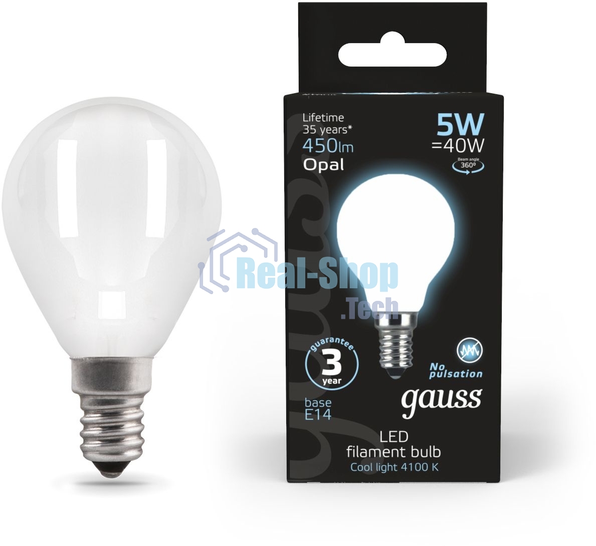Лампа светодиодная Filament Шар E14 5Вт 4100К OPAL Gauss 105201205