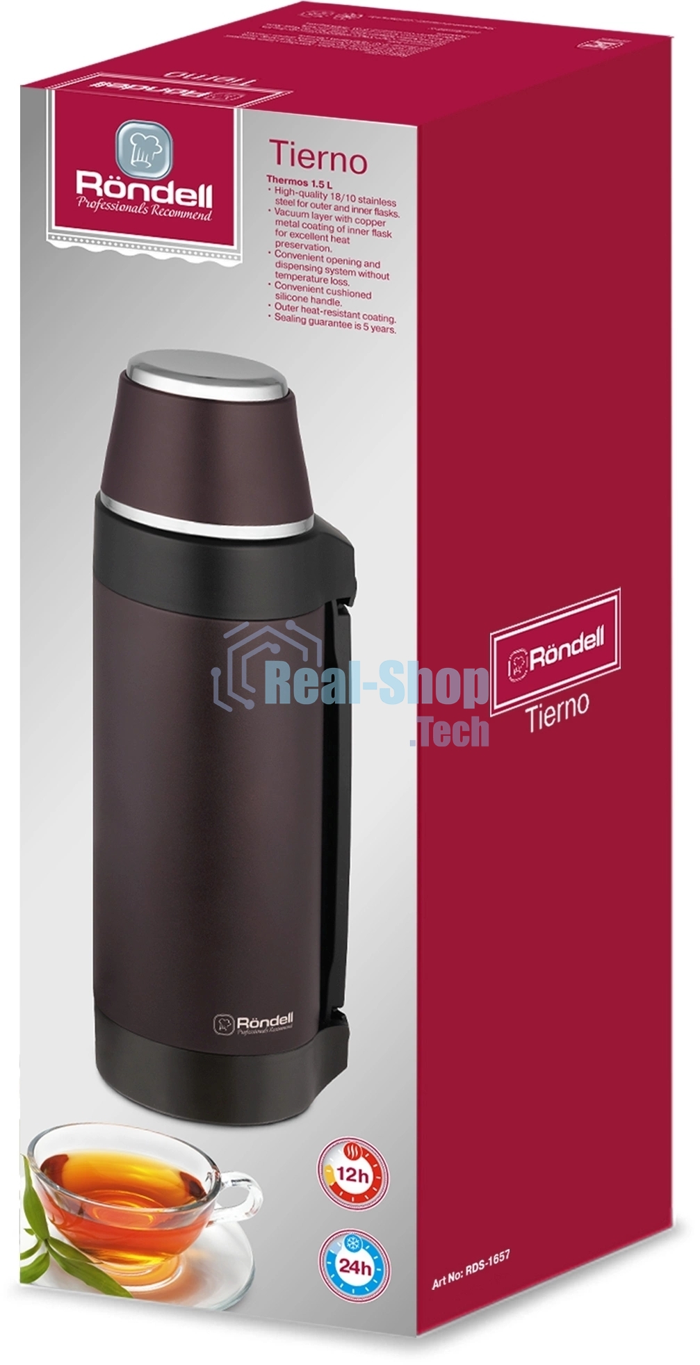 Термос для напитков Rondell Tierno RDS-1657 1.5 л. бордовый, картонная коробка