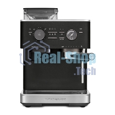 Полуавтоматическая кофемашина KitchenAid 5KES6551EBK, давление 15 бар, 15 уровней помола, объем резервуара для воды 2.5 л, автоматический капучинатор, одновременное приготовление двух чашек, индикатор наличия зерен, индикация уровня воды, черный чугун