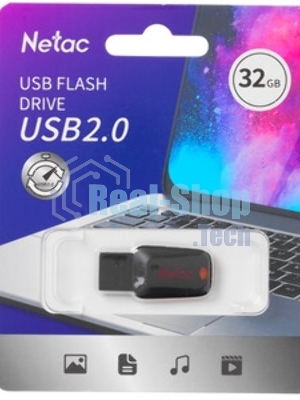 Флешка USB Netac U197 (NT03U197N-032G-20BK), 32Gb, USB 2.0, R/W 25/10, черный/красный