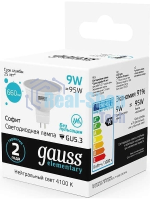 Лампа светодиодная Gauss 13529 LED Elementary MR16 GU5.3 9Вт 4100К