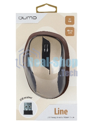 Мышь беспроводная Qumo Office Line M64 золотистый, 1600 dpi, радиоканал, USB, кнопки - 6