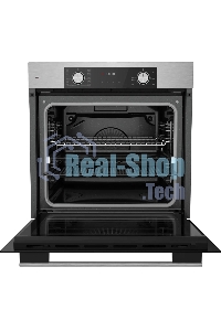 Встраиваемый духовой шкаф Kuppersberg HF 610 BX 60 см, 80 л, 10 режимов, эмаль легкой очистки, поворотные переключатели, телескопические направляющие на 1 уровне, черный - нержавеющая сталь