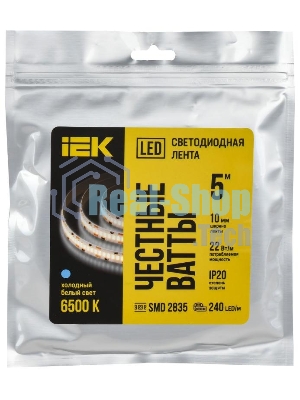 Лента светодиодная 5м SMD2835 240LED/м 22Вт/м IP20 ширина 10мм 24В холодный белый
