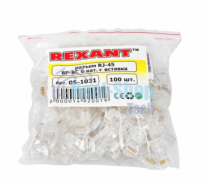 Разъем Rexant RJ-45(8P8C) под витую пару, UTP, категория 6, с вставкой