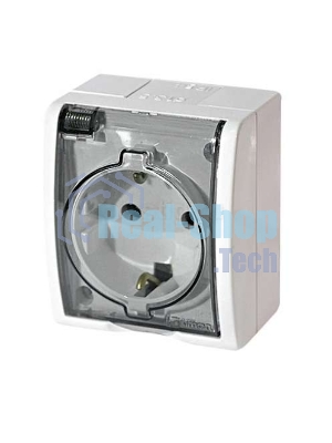 Розетка 1-м ОП Simon15 с защ. крышкой с заземл. IP54 белый Simon 1594445-030