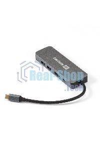 USB-концентратор ExeGate DUB-21C/PD/HL (кабель-адаптер USB Type-C --> 2xUSB3.0 + PD 100W + HDMI 4K@60Hz + Lan RJ45 10/100/1000Mb, Plug&Play, серая)
