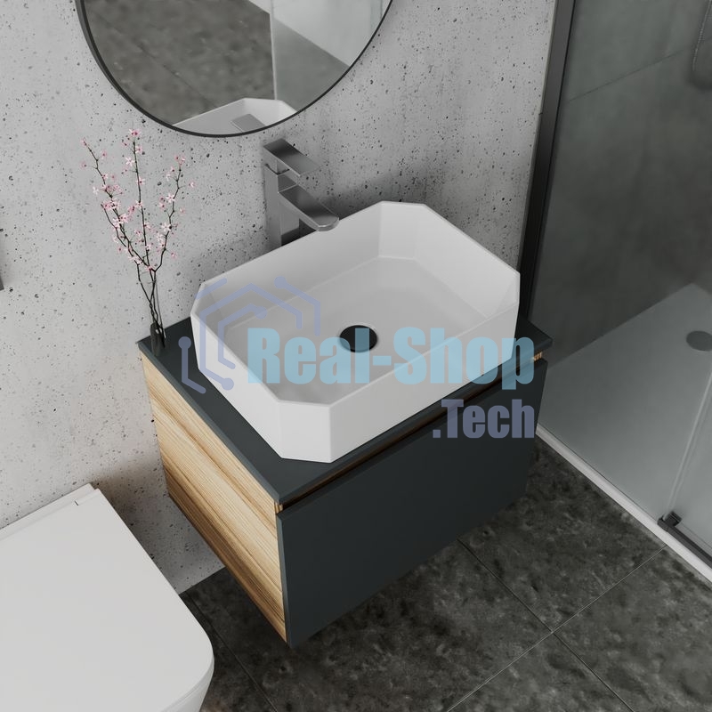 Комплект для ванной, 4 предмета (Тумба подвесная Bau Blackwood 60 графит + Раковина BAU Hotel 51х37 + Смеситель Hotel Still, выпуск черный)