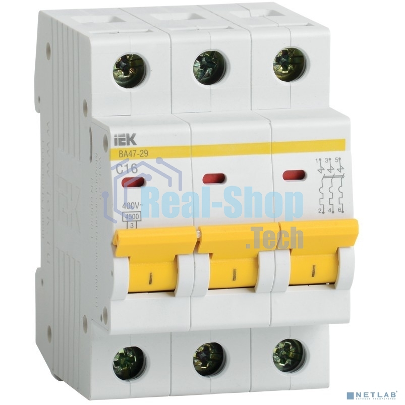 Выключатель автоматический модульный 3п B 16А 4.5кА ВА47-29 ИЭК MVA20-3-016-B