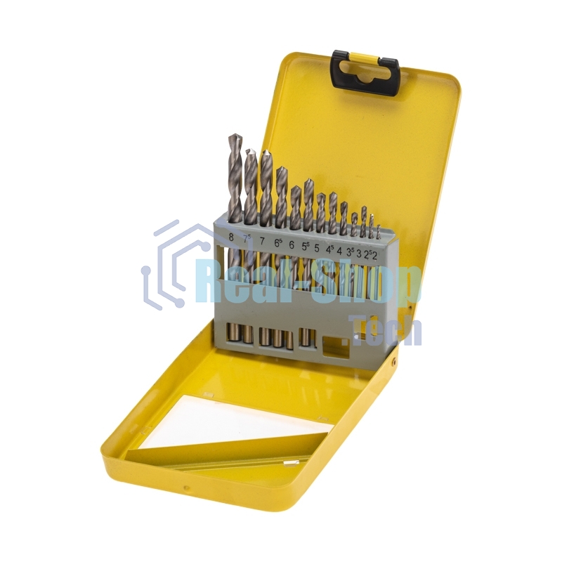 Набор сверл по металлу, 2-8мм (через 0,5мм), HSS, цилиндрический хвостовик, металлический кейс, 13 шт. Kranz