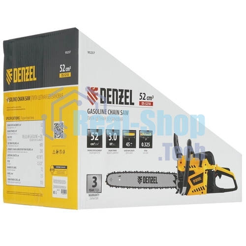 Пила цепная бензиновая Denzel DS-5218, шина 45 см, 52см3, 3 л.с., шаг 0,325, паз 1,5 мм, 72 зв