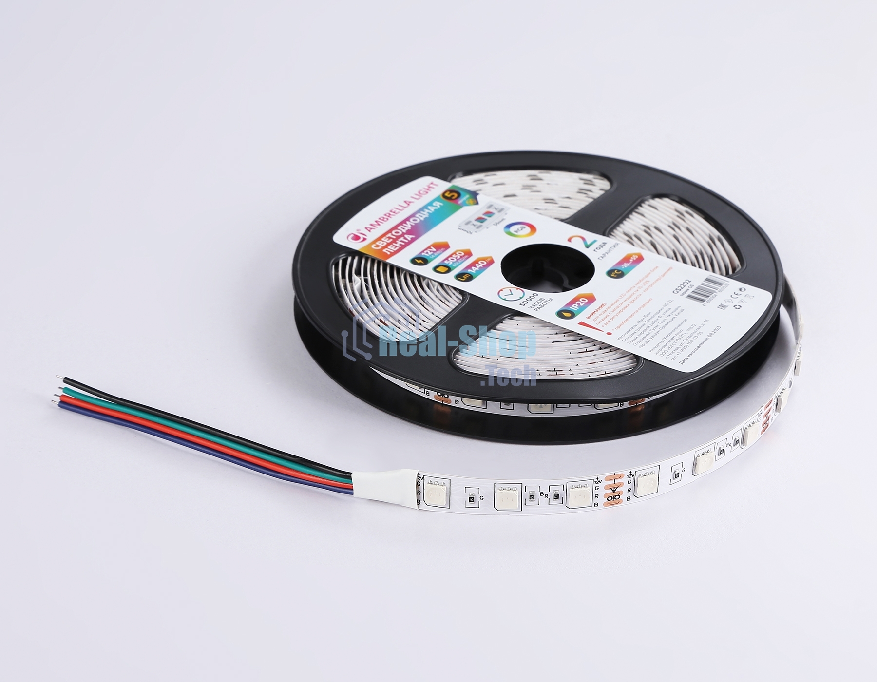 Светодиодная лента Ambrella light GS2202 5050 60Led/ 14.4 m/ 12V IP20 RGB/ 5000*10*1.87mm (4 конт.)