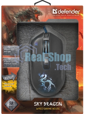 Мышь проводная Defender Sky Dragon GM-090L черный, 3200 dpi, USB, кнопки - 6