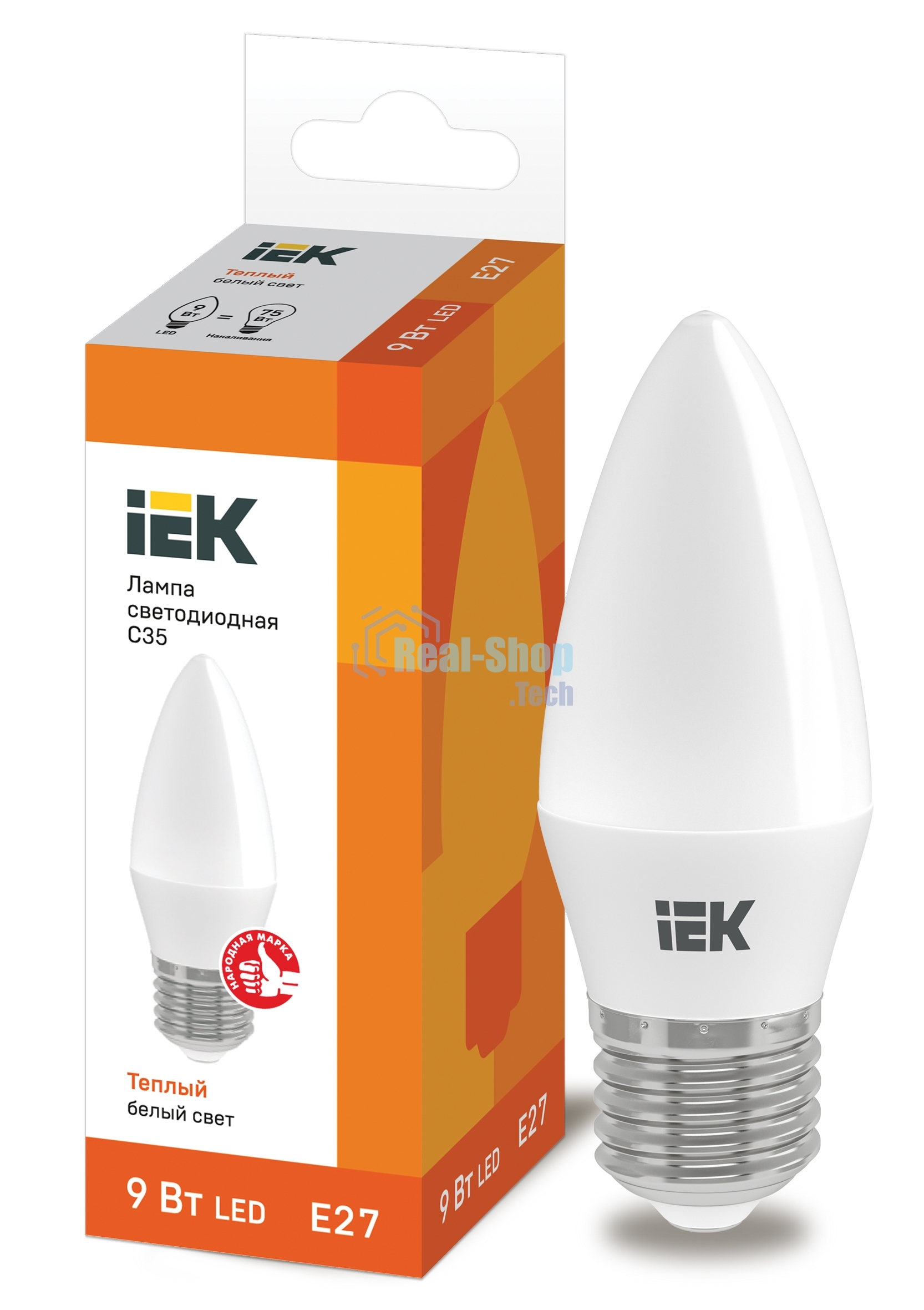 Лампа светодиодная LED 9Вт 230В 3000К E27 свеча LLE-C35-9-230-30-E27 IEK