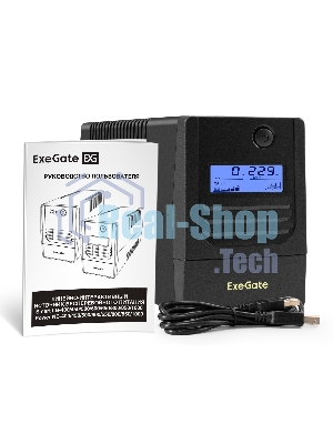 Источник бесперебойного питания ExeGate Smart LB-800.LCD.AVR.2SH.USB (800VA/480W, LCD, AVR, 2*Schuko, USB, батарея 12V 9Ah, Black)