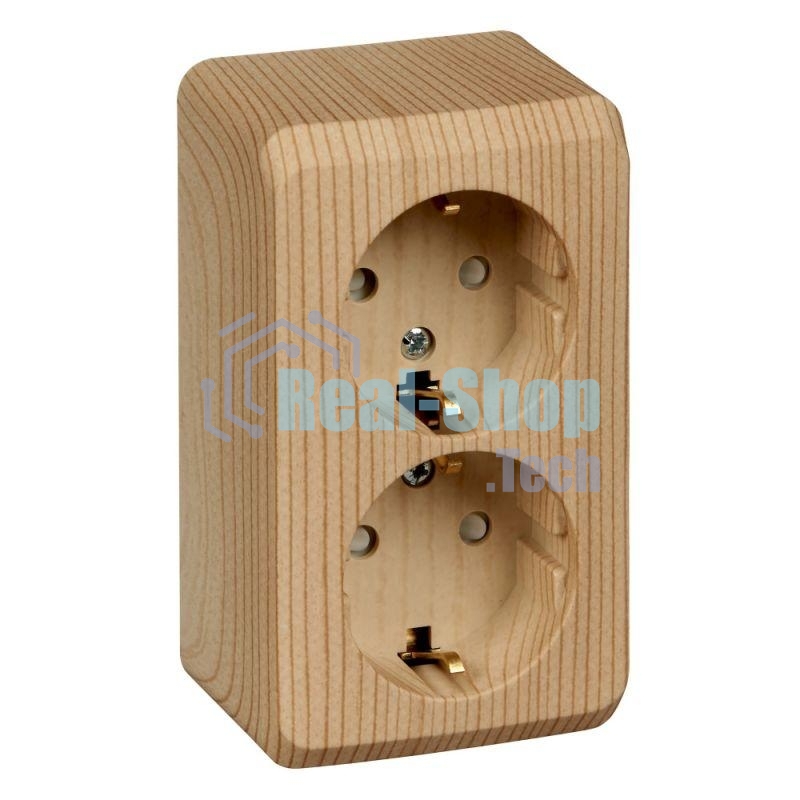 Розетка 2-м ОП Этюд Дача 16А защ. шторки с заземл. сосна SchE PA16-008D