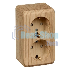 Розетка 2-м ОП Этюд Дача 16А защ. шторки с заземл. сосна SchE PA16-008D