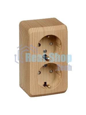 Розетка 2-м ОП Этюд Дача 16А защ. шторки с заземл. сосна SchE PA16-008D