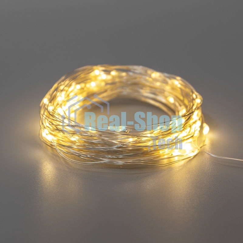 Гирлянда Neon-night Роса 10м, 100 LED, теплый белый, IP44, на батарейках 3хАА, с пультом 8 режимов