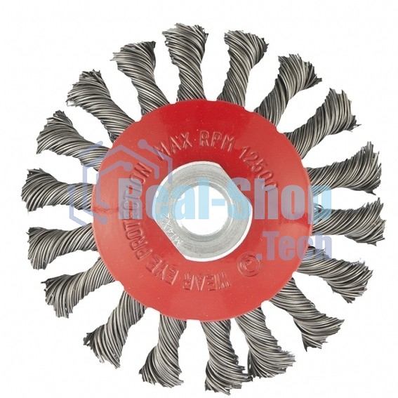 Щетка Matrix для УШМ, 100 мм, М14, Тарелка, крученая проволока 0,5 мм