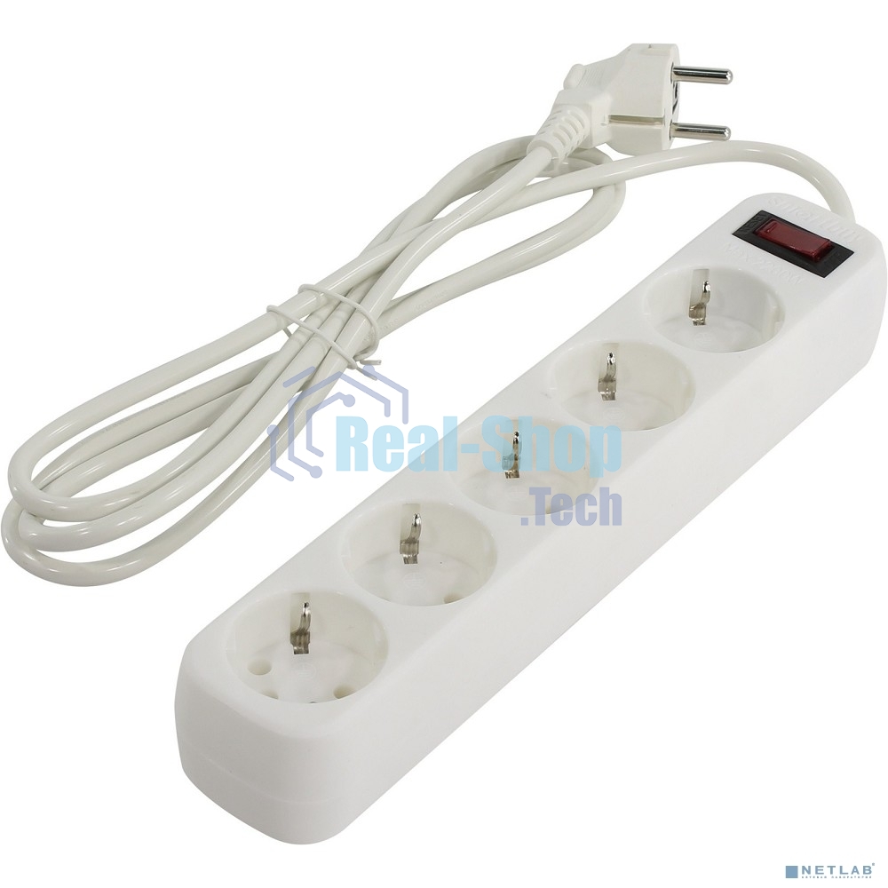 Сетевой фильтр Smartbuy SBSP-18-W Smartbuy One, 10А, 2 200 Вт, 5 розеток, длина 1,8 м, белый (SBSP-18-W)/45