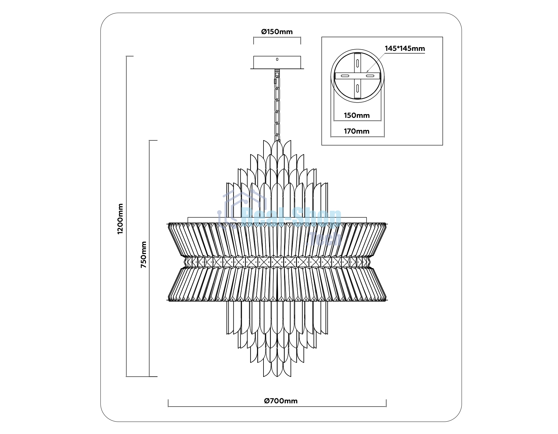 Люстра Ambrella light LH41026/18 BK/CL черный/прозрачный E14*18 max 40W D700*750
