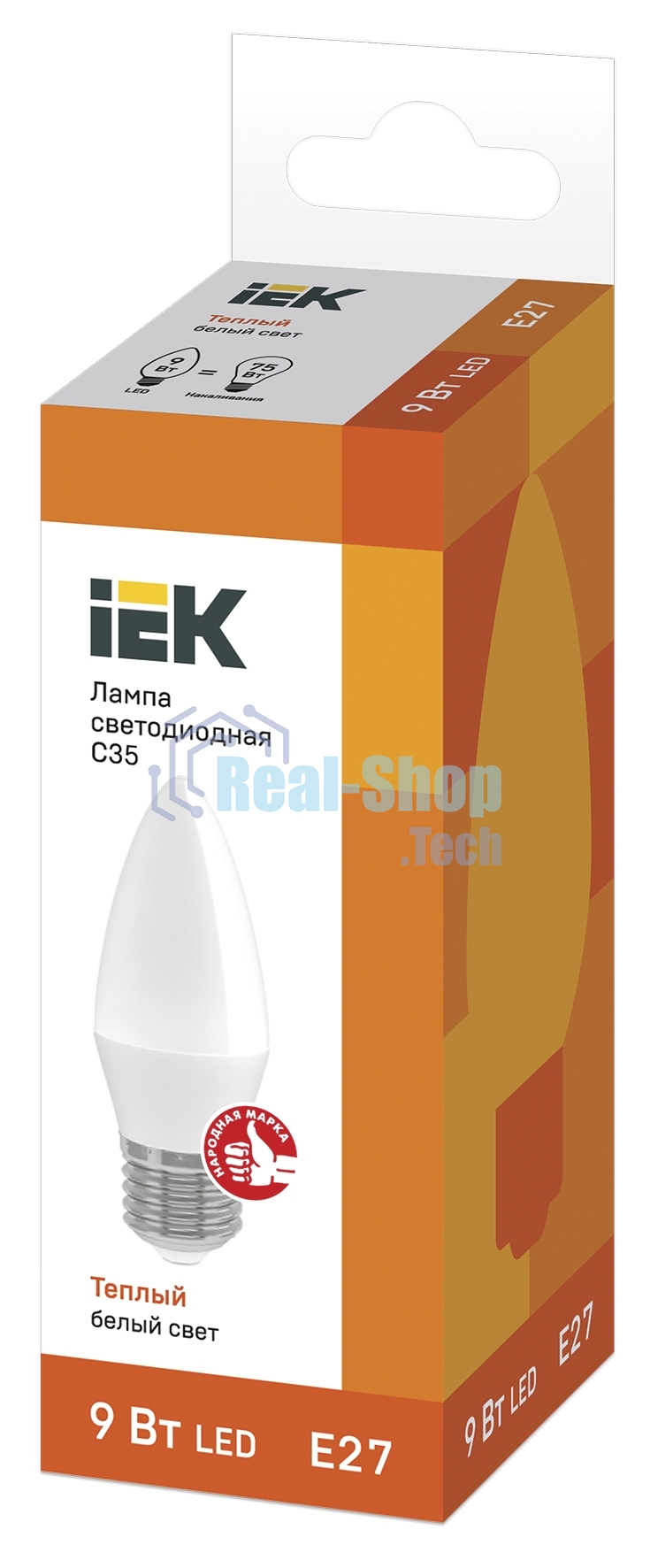 Лампа светодиодная LED 9Вт 230В 3000К E27 свеча LLE-C35-9-230-30-E27 IEK