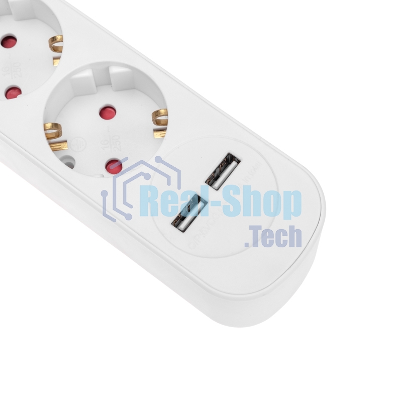 Удлинитель Rexant STANDARD 3 гнезда, 3 м, 3х1,0 мм², с/з, с выключателем, 2 USB, белый