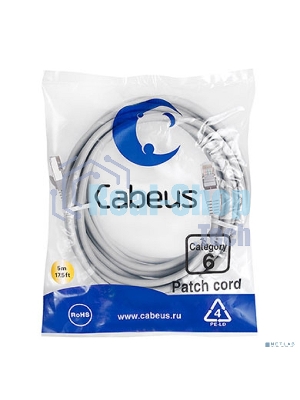 Шнур комм. Cabeus, кат. 6, экр., F/UTP, RJ45/RJ45, LSZH, AWG24, 5м, серый