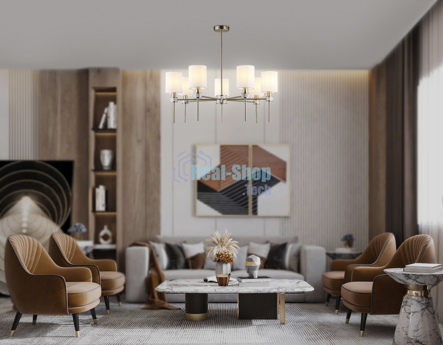 Люстра Ambrella light LH72373/7 DBS/WH темная латунь/белый E14/7 max 40W D840*720