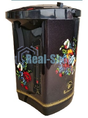 Чайник-термос электрический ВАСИЛИСА ТП5-900(Мощность в режиме кипячения 900Вт. Объем 4,5л. Внутр. емкость из нерж. стали. 3 способа розлива воды. Режим поддержания температуры воды. Защита от перегрева. Функции повторного кипячения и дехлорирования воды.