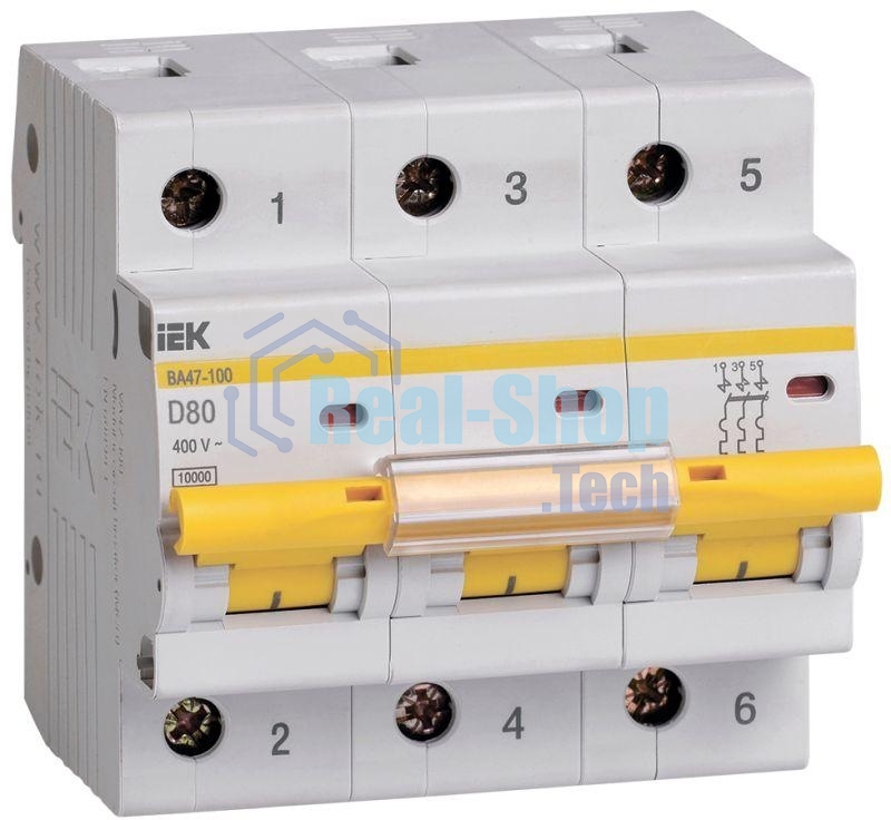 Выключатель автоматический модульный 3п D 80А 10кА ВА47-100 ИЭК MVA40-3-080-D